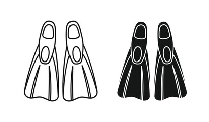 Black and white illustration of scuba diving flippers side by side © rsvect02