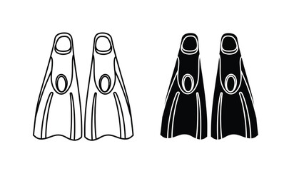 Black and white illustration of scuba diving flippers side by side © rsvect02