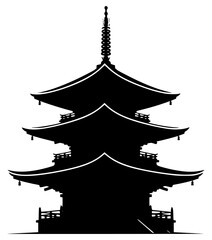 A black and white silhouette of a pagoda tower, black, building, illustration, pagoda, profile, spire, structure, temple, tower, against transparent background