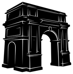 A black and white silhouette of a triumphal arch, arch, archway, black, building, icon, illustration, landmark, pillar, profile, against transparent background