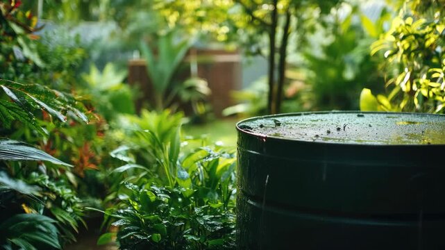 A verdant jungle scene with a pond surrounded by dense foliage. The atmosphere is wet and misty, reflecting the recent rainfall.