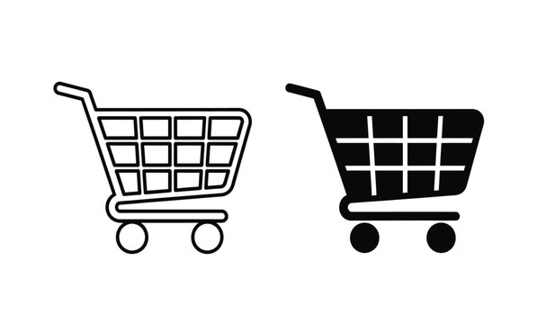 Two shopping carts icons in black and white on a pure for ecommerce or retail use