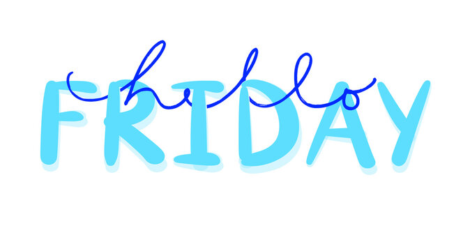 Friday Hand Drawn Typography Lettering with Blue Script Line, Minimal Day of Week Design