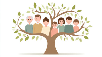 Fototapeta premium Family tree genealogy illustration with multiple generations and connections