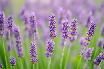 Obraz premium Close-up of vibrant purple lavender flowers growing in a field.