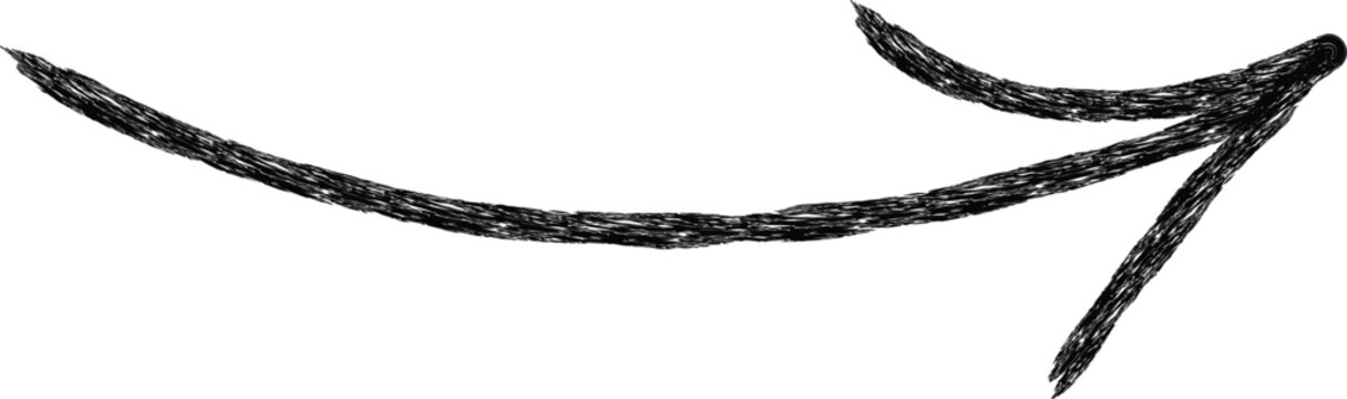 Hand-drawn Black marker arrow isolated on a transparent background, hand-drawn. Arrow icon. Arrow drawn with black marker on white background.