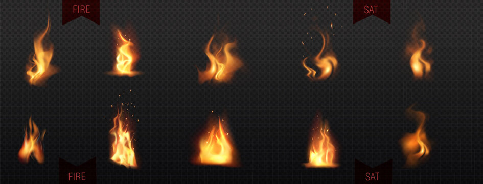 Realistic Fire Flames Vector Pack Burning Flames with Sparks Embers