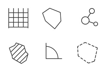 Synthetic Digital Territory Map. Line vector icons of synthetic digital territory: grid layout, polygon frame, land node, region