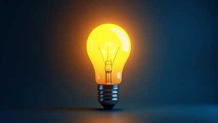 Glowing Incandescent Light Bulb on Dark Blue Background