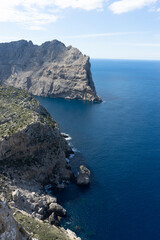 Fototapeta premium Rocky coastline with clear blue ocean water.. Palma de Mallorca, Spain