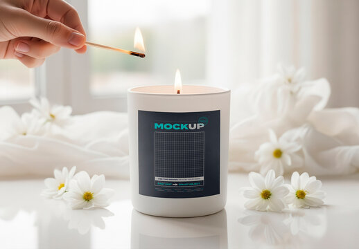 Candle Label with Hand Mockup