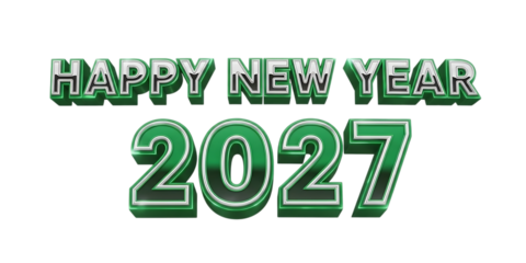 Happy new year 2027 greeting card with green text