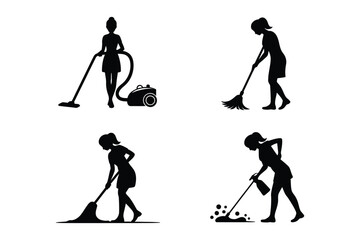Naklejka premium House cleaning service and housekeeping silhouette icons