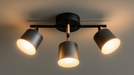 Modern ceiling light fixture with three glowing lamps