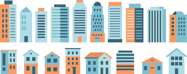 Buildings, icons, vector, illustration, sketch, outline, cityscape, architecture, skyscraper, house, apartment, urban, modern, residential, commercial, skyline, structure, construction, real estate © Halal Artist