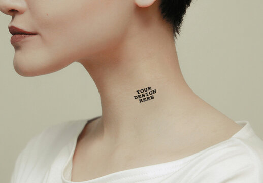 Woman Neck Subtle Tattoo Mockup