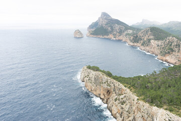 Fototapeta premium Coastal view with cliffs and ocean waves.. Palma de Mallorca, Spain
