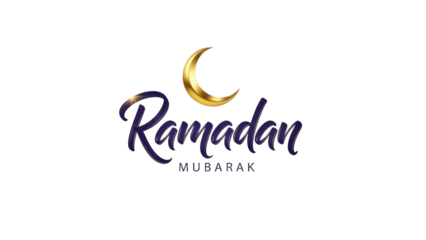 Ramadan mubarak greeting with golden crescent moon isolated on transparent background