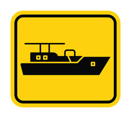 Yellow Warning Sign Featuring a Black Boat Silhouette on a Bright Background