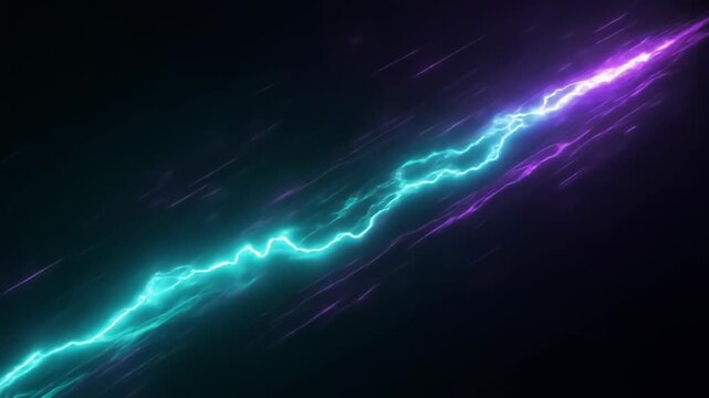 Abstract Turquoise and Purple Energy Lightning on Dark Background