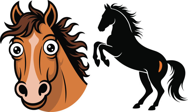 Crazy horse cartoon galloping freely in open field with dust trail
