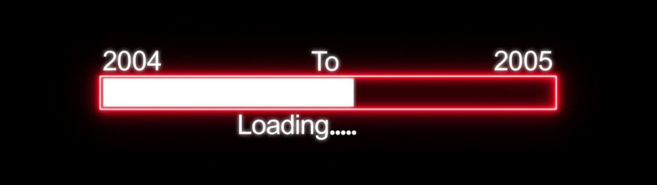 Progress Bar Loading 2004 to 2005 Digital Interface, Vintage Tech Concept with Neon Red Glow
