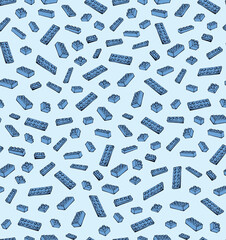 Naklejka premium Vibrant meccano puzzle kit set on light blue paper backdrop. Bright multi color ink hand drawn design object logo emblem pictogram in modern art scribble comic style. Tileable vivid wrapping wallpaper