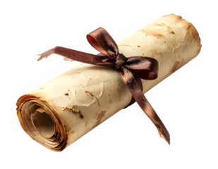 Rolled parchment scroll tied with brown ribbon.