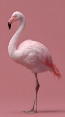 Fototapeta premium Elegant Pink Flamingo Standing Gracefully Against a Soft Blush Background in Minimalist Studio Style