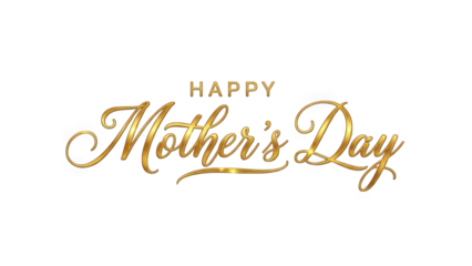 Happy mother's day greeting card with gold text isolated on transparent background