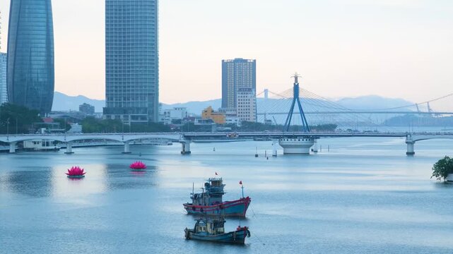 Da Nang, Vietnam Da Nang city at sunset which is a very famous destination for tourists. High quality 4k footage