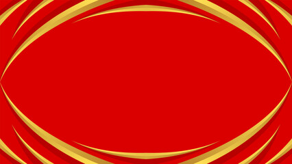 Red abstract background with gold circular flowing wave design with empty space in the middle.