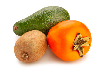 persimmon kiwi avocado mix path isolated on white