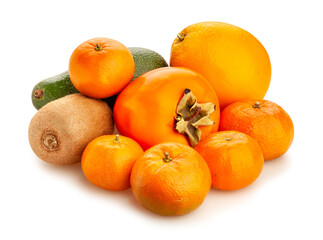 tropical fruit mix path isolated on white