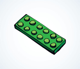 Naklejka premium Close up vibrant green big flat building constructor puzzle fix kit set white text space backdrop. Bright happy color hand drawn funny design object logo emblem modern web art doodle funny joy style