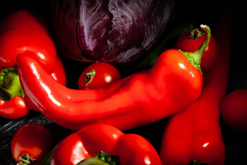 long sweet pepper vegetable mix on black background