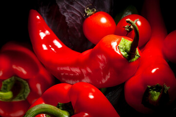 long sweet pepper vegetable mix on black background