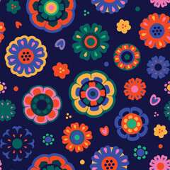 Folk Blossom Circles seamless pattern