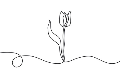 Mother's Day tulip line art with flowing continuous drawing. Elegant floral outline illustration perfect for greeting cards, posters, gifts for moms.