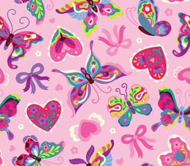Butterfly Love Garden seamless pattern. Vector illustration