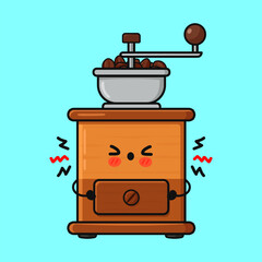 Cute manual coffee grinder character feeling stressed