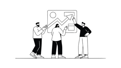 Business professionals collaborating on a growth strategy with a graph presentation