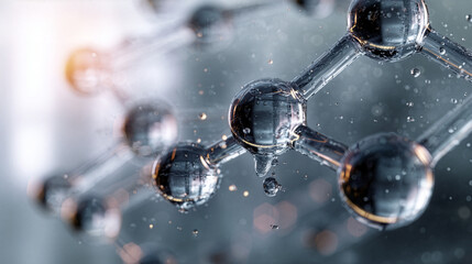 Glass Molecule Structure Close Up with Water Drops - Innovation