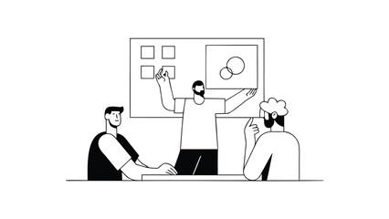 Business team discussing vision mapping and future goals in a meeting with a presenter