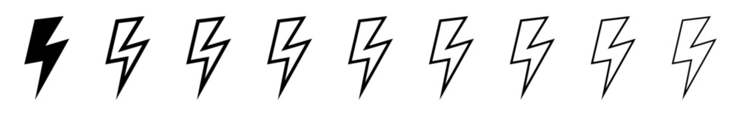 Electric power icon. Lightning bolt icons Set.