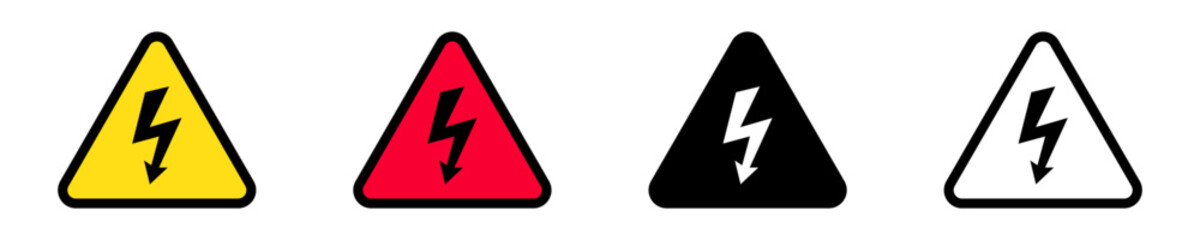 High Voltage Warning Sign Set, Triangle Danger Icons with Lightning Bolt