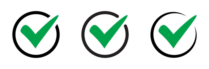Green Tick Check Icon, Approved and Confirmed Symbols Set