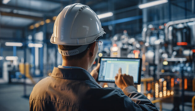 製造DXを活用する工場作業員の後ろ姿