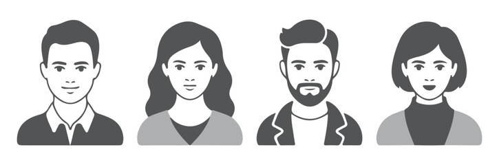 Fototapeta premium Four Diverse People Icons in Minimalist Style on White Background