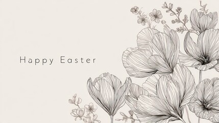 Elegant Easter Greeting Illustration With Delicate Line Flowers For Springtime Hope And Warm Wishes